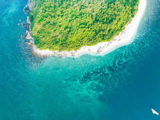 Aerial photography of Jiajing Island, Shimei Bay, Wanning, Hainan, China, in summer evening