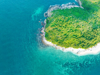 Aerial photography of Jiajing Island, Shimei Bay, Wanning, Hainan, China, in summer evening