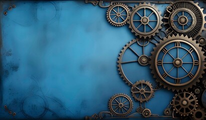 Blue steampunk themed background. AI Generated