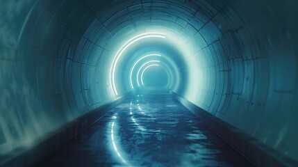 A long tunnel with a light shining at the end. Suitable for concepts of hope, success, or overcoming challenges