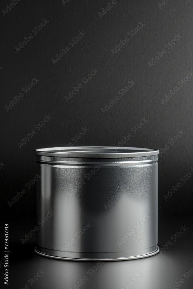 Poster A metal container placed on a table. Ideal for product display
