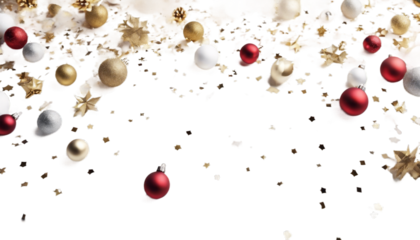 presentations. image Christmas cards AI greeting generated Composition elements background. confetti announcements White holiday decorative gift background winter festive new celebration wh