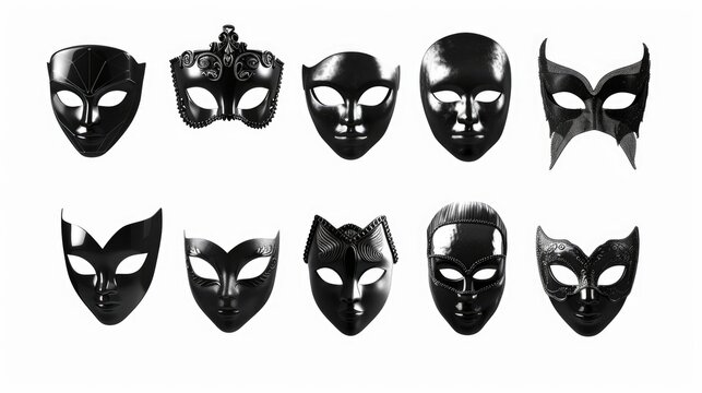 A collection of six unique black and white masks. Perfect for themed parties or masquerade events