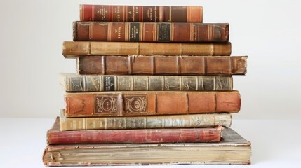  A stack of vintage books is neatly arranged on top of each other 