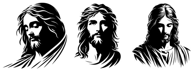 Jesus Christ Savior Messiah Son of God vector illustration silhouette for laser cutting cnc, engraving, religious icon, clipart black shape