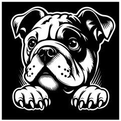dog english bulldog, vector black illustration, shape engraving and laser cutting, decoration print silhouette