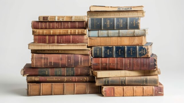  A stack of vintage books is neatly arranged on top of each other 