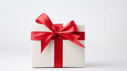 Woman's hands holding a white gift box with a red bow
