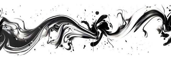 Black and white abstract watercolor swirl on transparent background.