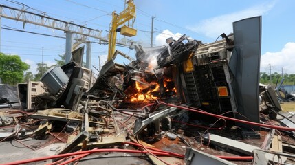 Accident involving high voltage power board terminal electrical short circuit - obrazy, fototapety, plakaty