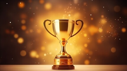 Golden trophy cup winner , Achievement success in education awards concept. 