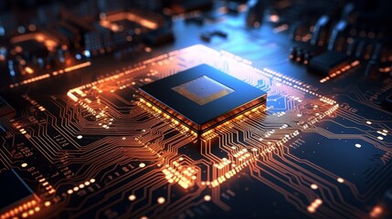 Fototapeta na wymiar AI technology analyzes central CPU in interface circuit