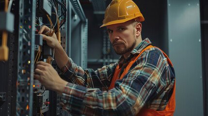 Close-Up of Electrician Repairing Wiring in Switchboard