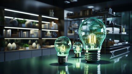 An energy efficiency concept showcasing a modern LED lighting, light bulbs - obrazy, fototapety, plakaty