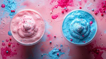 Fototapeten Colorful milkshake shake smoothie isolated on pastel background. View, copy space, cafe, menu. © DZMITRY