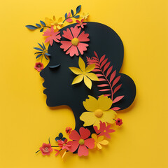 Beautiful woman face with flowers in paper cut style