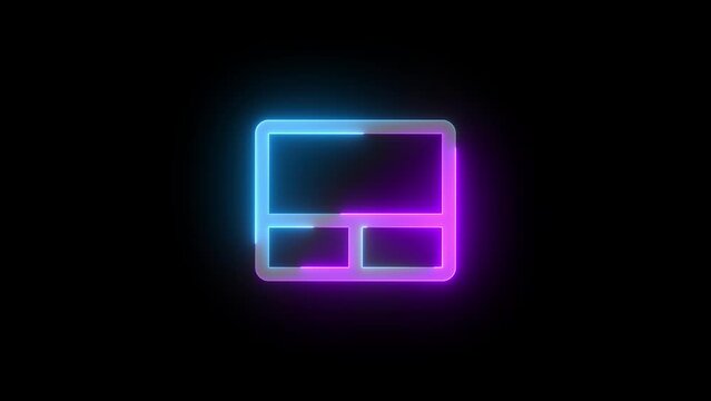 Neon touch pad icon cyan purple color glowing animation black background