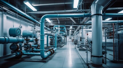  Industrial Pipes in a Building  - obrazy, fototapety, plakaty