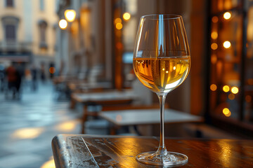 Exquisite wine glasses arranged elegantly on a table, inviting a moment of indulgence and relaxation. Inviting wine set amidst beautiful lighting, perfect for romantic dinner or celebratory gathering