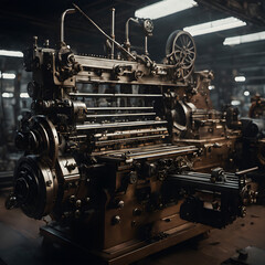 A large, intricate machine situated within a factory.