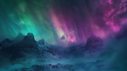 A symphony of colors in the form of a surreal background brought to life by the ethereal glow of aurora lights. - obrazy, fototapety, plakaty