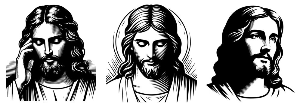 Jesus Christ Savior Messiah, vector illustration silhouette cutting cnc, engraving, religious icon, clipart black shape