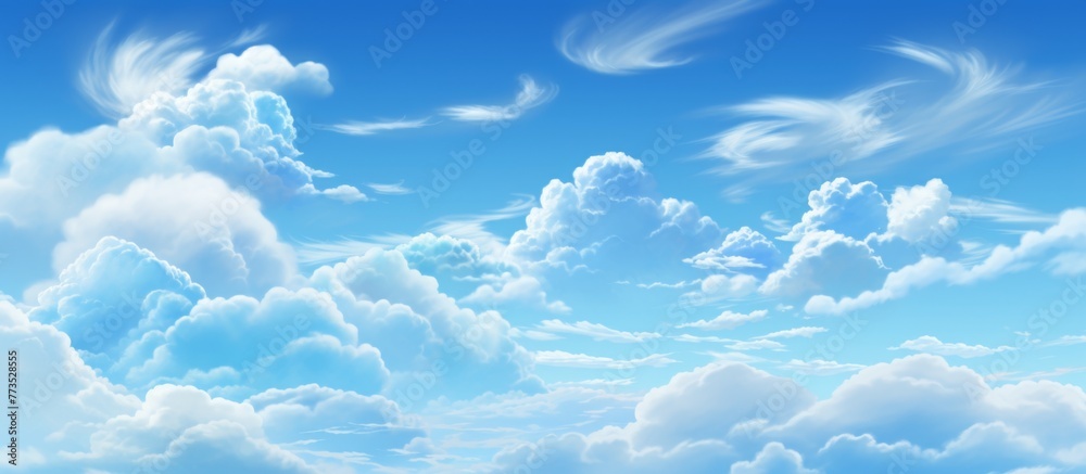 Wall mural Scenic view of a tranquil blue sky with a few fluffy white clouds floating peacefully