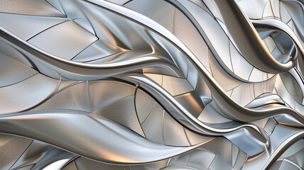 A sleek modern decorative wall featuring interlocking abstract elements and metallic accents, presented in crisp