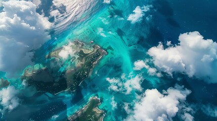A breathtaking view from above highlights the islands of the Bahamas