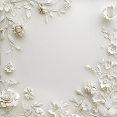 Elegant white background with a floral frame, exuding refined beauty and gentle elegance.