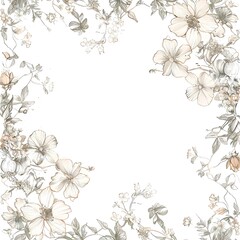 Elegant white background with a floral frame, exuding refined beauty and gentle elegance.
