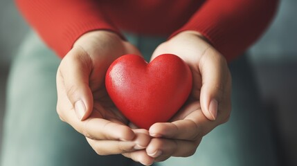 a person's hands gently holding a red heart