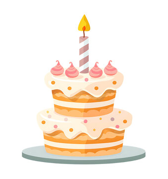 A flat vector icon showing a two-tier birthday cake with a single candle on top, against a white background.






