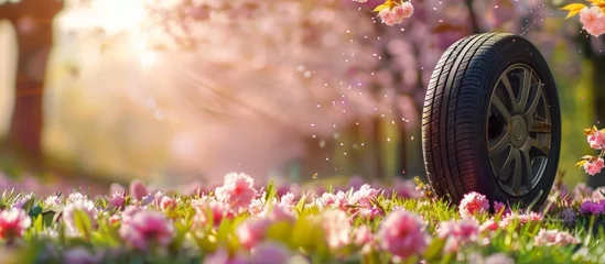 Fotobehang summer tires in the blooming spring in the sun © ryanbagoez