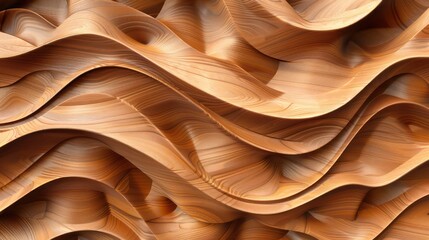 Wood art background - Abstract closeup of detailed organic brown wooden waving waves wall texture banner wall. 3D rendering.