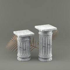 Winners podium. Two marble pillars columns for product, 3d render