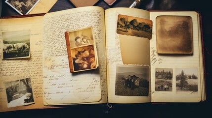 Old handwritten postcards open book