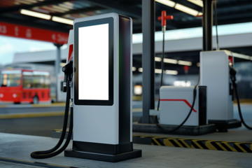 Self-service gas station with blank screen Mockup	
