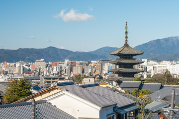Kyoto skyline with view of Yasaka Pagoda, Kyoto, Japan