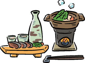 鍋料理セット　手描き風イラスト
