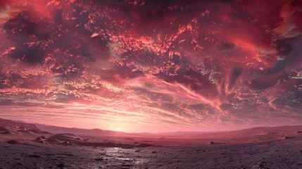 Poster de jardin Violet A panoramic view of the Martian sky, with its pink hues and wispy clouds