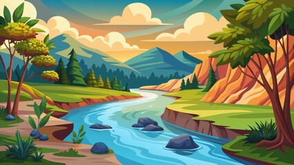 beautiful landscape with trees lakes vector illustration 