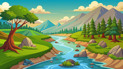Fototapeta na wymiar beautiful landscape with trees lakes vector illustration 