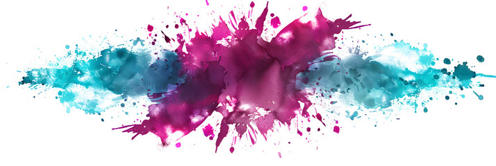 Vibrant magenta and teal watercolor burst design on transparent background.