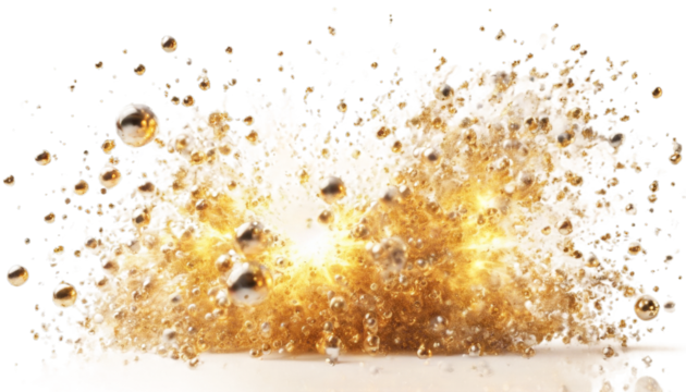 glowing Abstract fractal bubbles splash. background. golden gital rendering. 3D Fiery white confetti art. sparks shine print fantastic liquid dream monochrome yellow explosion bright star burst stream