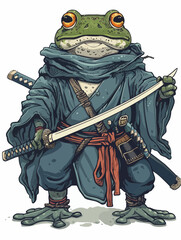 Cool Samurai Frog / Vintaged Japanese Samurai Frog Ninja Warrior with Katana Sword and Traditional Samurai Clothing