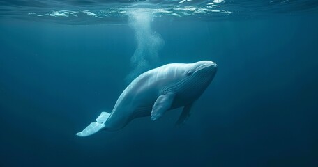 Naklejka premium Beluga Whale, skin smooth and white, sonar singing, underwater grace.