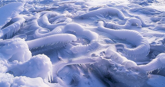 Ice Worms on glacier surface, minute life forms thriving in extreme cold. 