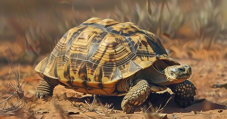 Obraz premium Desert Tortoise, shell patterns intricate, taking a slow, deliberate step.