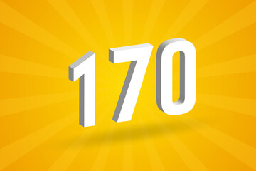 3D 170 number font alphabet. White 3D Number 170 with yellow background
